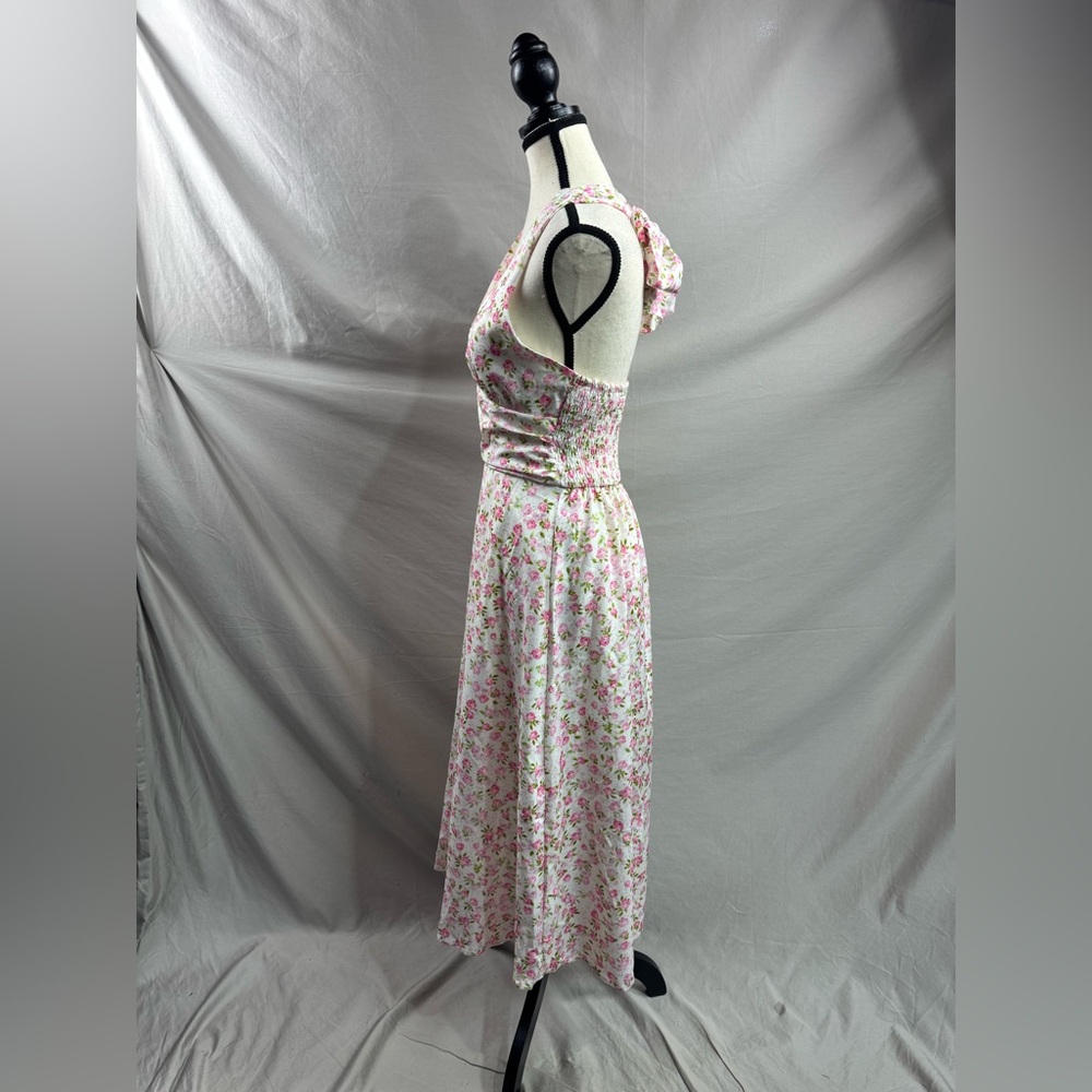 LAST ONE 🔥 White & Pink Rose Floral Halter Midi Dress - Picture 11 of 11